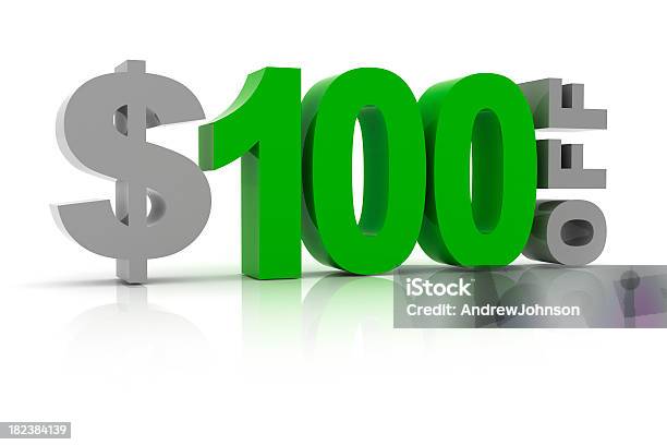 100 Dolarów Znak Zniżki - zdjęcia stockowe i więcej obrazów Bez ludzi - Bez ludzi, Białe tło, Biznes