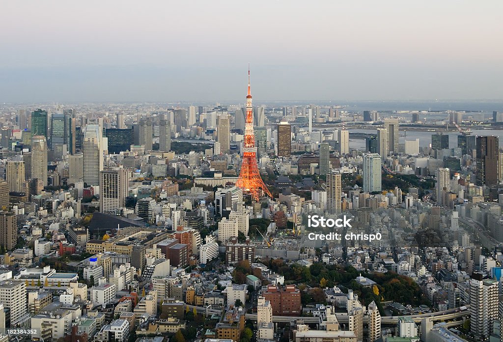 上空から見た東京の中心の夕暮れ - アジア大陸のロイヤリティフリーストックフォト