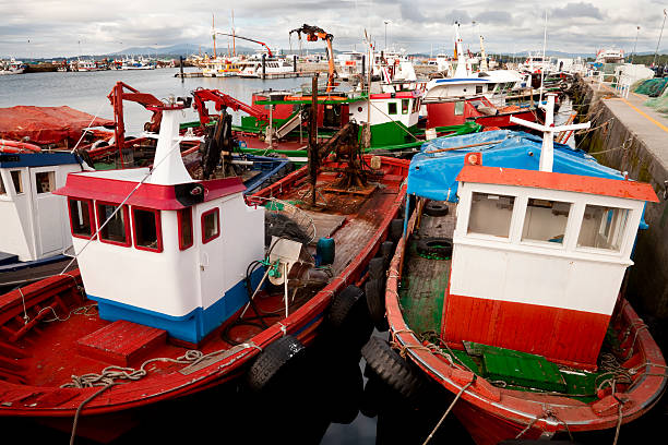 istock Vessels berthed in fishing harbor 182385801
