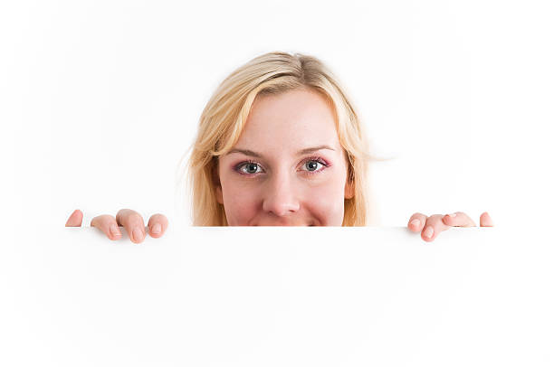 istock woman holding a banner 182385868