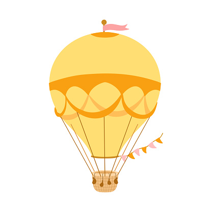 Vintage Hot air balloon with flags. Vector illustration isolated on white