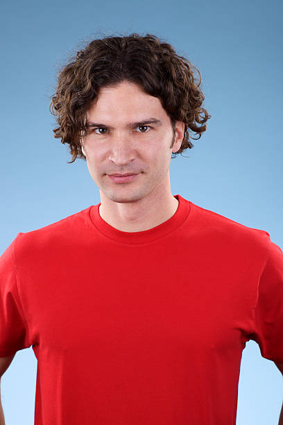 istock Young man with blank red shirt 182386002