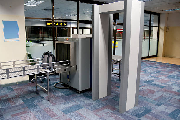 Luggage and body scanner in an airport security check point Security Machines In An Airport metal detector security stock pictures, royalty-free photos & images