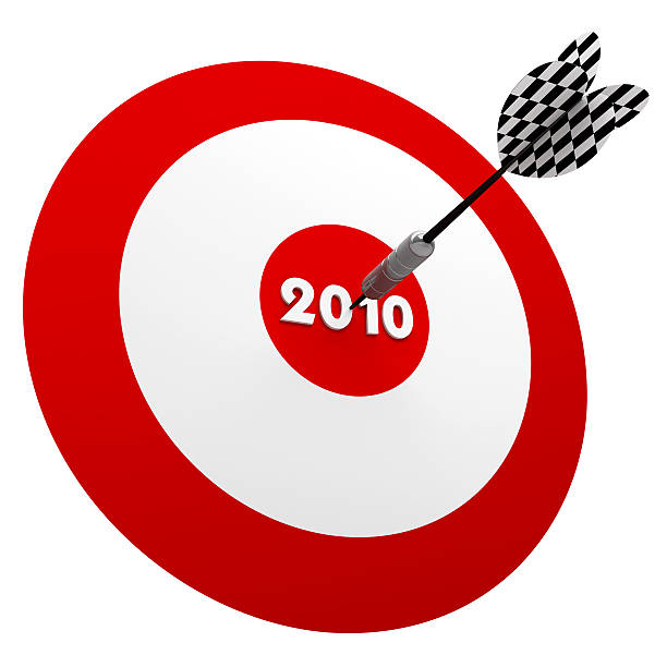 istock 3D Dart in Center of 2010 years Target 182386675