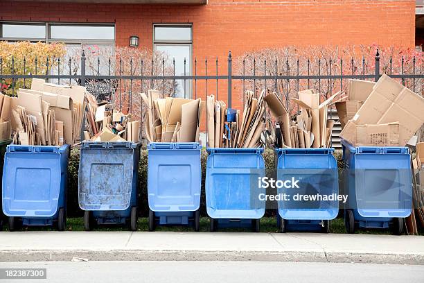 Recycle Bins Stock Photo - Download Image Now - Overflowing, Cardboard, Recycling Bin