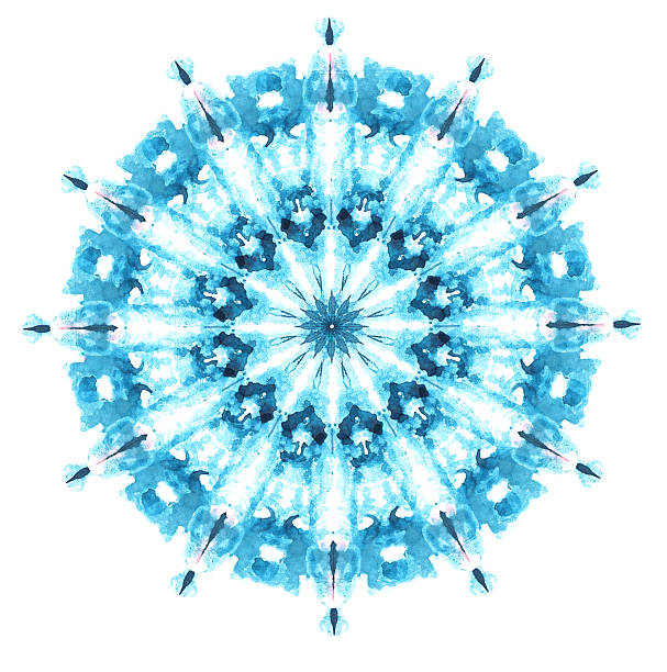 fiocco di neve realizzati con stampa acquarello macchia - kaleidoscope fractal watercolour paints watercolor painting foto e immagini stock