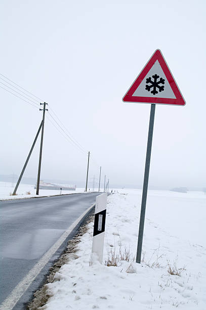 istock Snow Sign (Slippery Road) in Winter 182387809