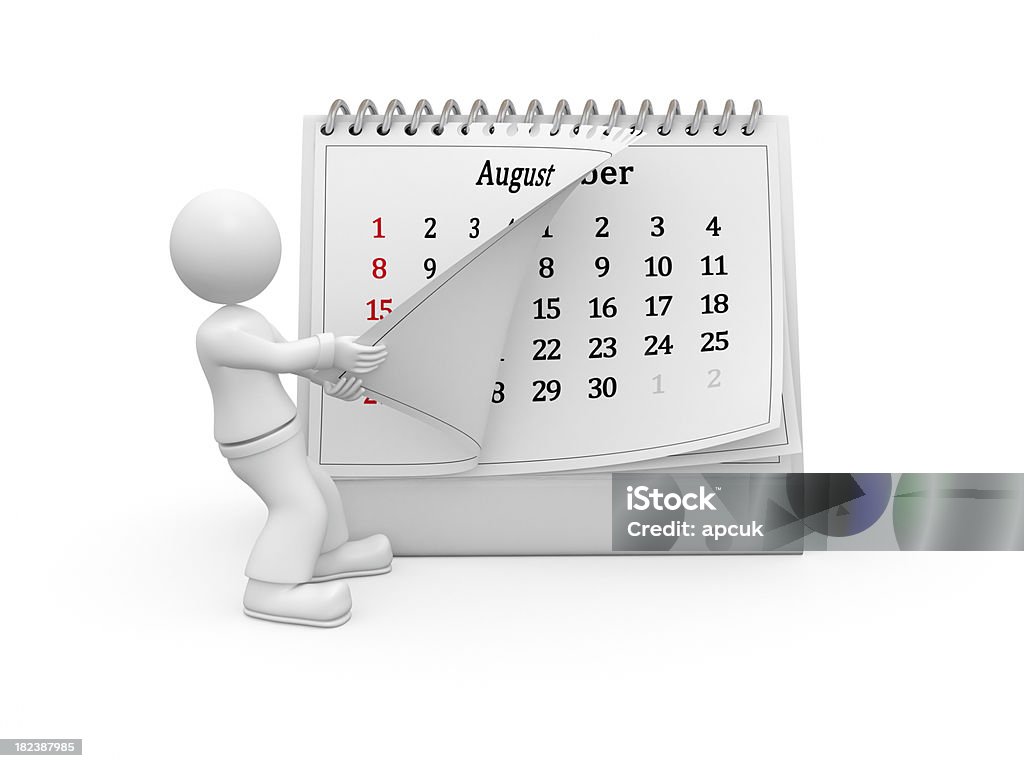 3 D Kerl Sie auf den Kalender Seite. . August. - Lizenzfrei Abreißkalender Stock-Foto