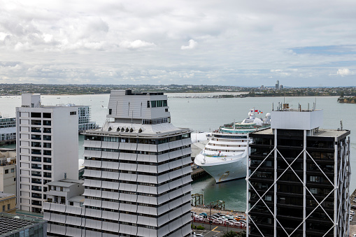 An aerial view of Sydney Harbour taken from an aeroplane