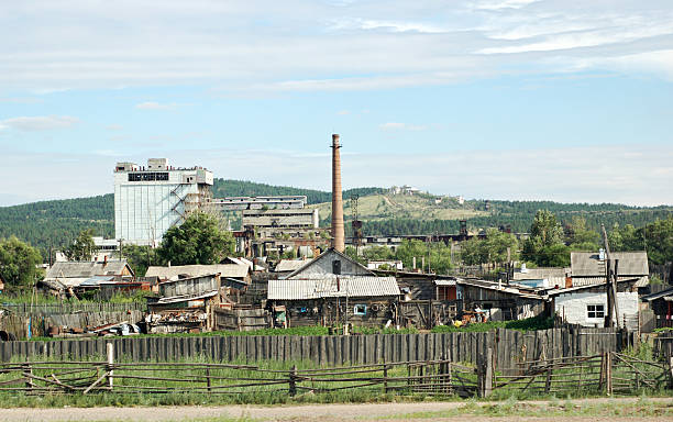 jumble of shanty buildings in a small town stock photo