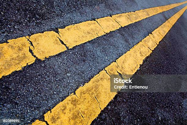 Double Yellow Lines Stock Photo - Download Image Now - Asphalt, Black Color, Construction Industry