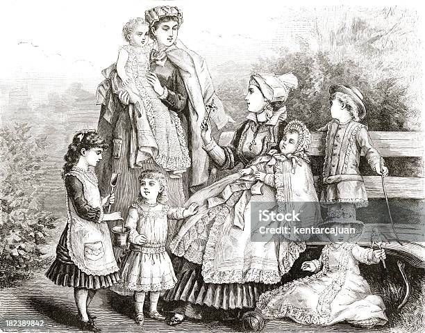 Vintage Nannies Engrave Stock Photo - Download Image Now - Sketch, Victorian Style, Women