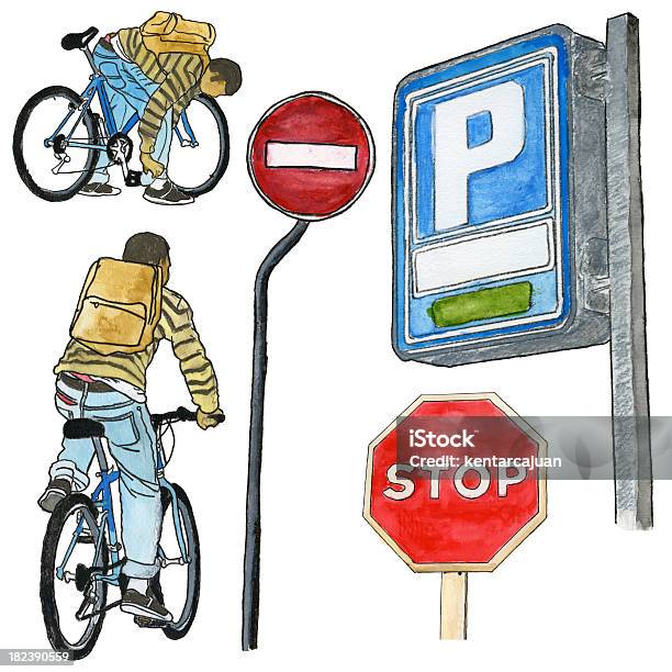 Urbanes Designelemente Stockfoto und mehr Bilder von Aquarell - Aquarell, Illustration, Verkehrsschild