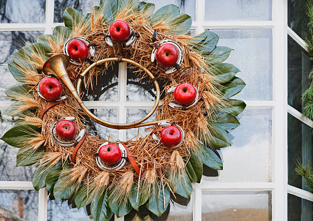 Natural Christmas wreath with apples and pinecones