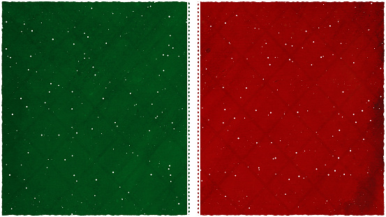Bright red maroon and green colored horizontal background. Can be used as Xmas , New Year celebrations background, wallpaper, gift wrapping sheet. Small glitter like or glittery dots shining here and there. There are two vertical stripes or bands dividing the illustration into two partitions or divisions.