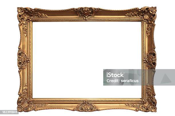 Empty Gold Ornate Picture Frame With White Background Stock Photo - Download Image Now