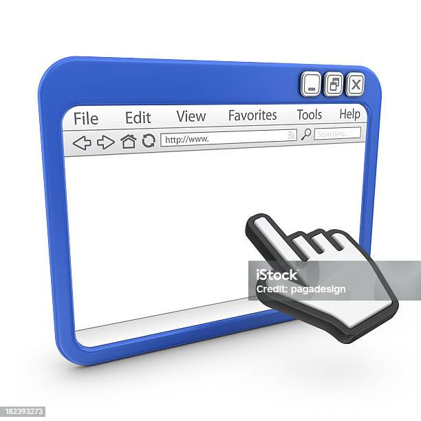 Browser With Hand Cursor Stock Photo - Download Image Now - Blank, Blue, Computer Mouse