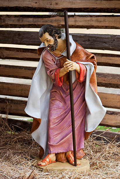 St. Joseph in nativity Christmas scene. Christmas nativity scene. saint joseph stock pictures, royalty-free photos & images