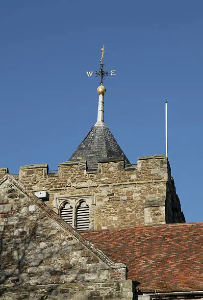 "The bell tower of the Rye parish church of St. Mary the Virgin, East Sussex, England, UK"