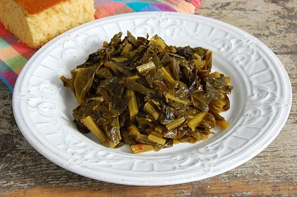 "Traditional southern spicy collard greens served with cornbread.More pulled pork, collard greens, black-eyed peas, and other good-luck foods for the New Year:"