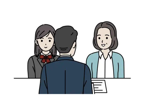 Vector illustration of Student girl having a three way interview