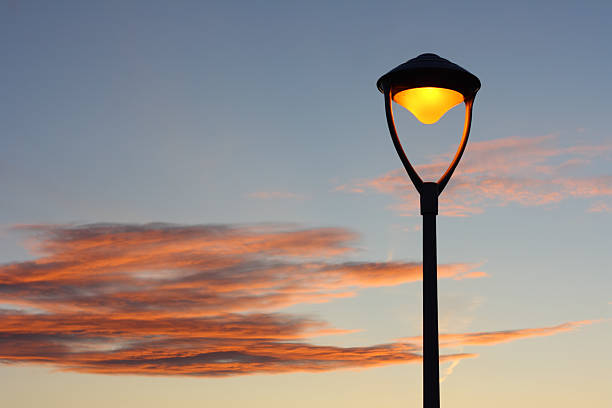 istock Evening sky with street lamp 182394794