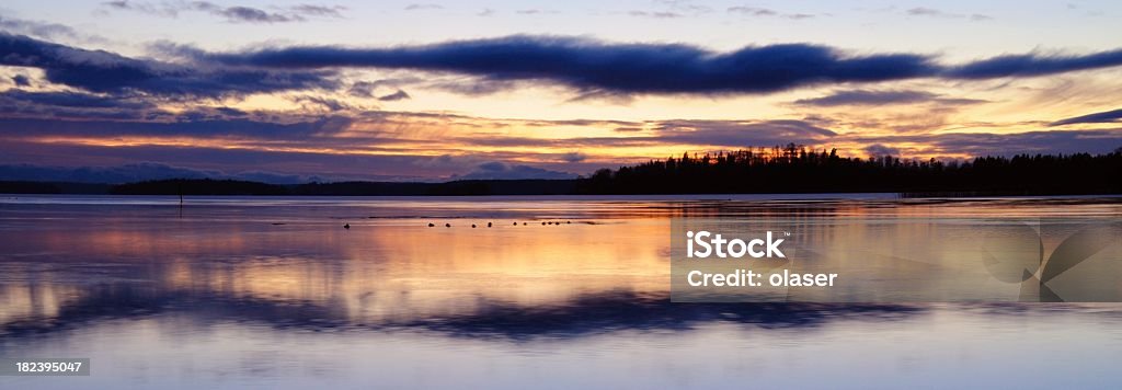 Coucher de soleil sur le lac en hiver - Photo de Arbre libre de droits