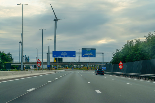 Traffic on the way of Ghent, Haven, Middelburg, Zelzate, Belgium.