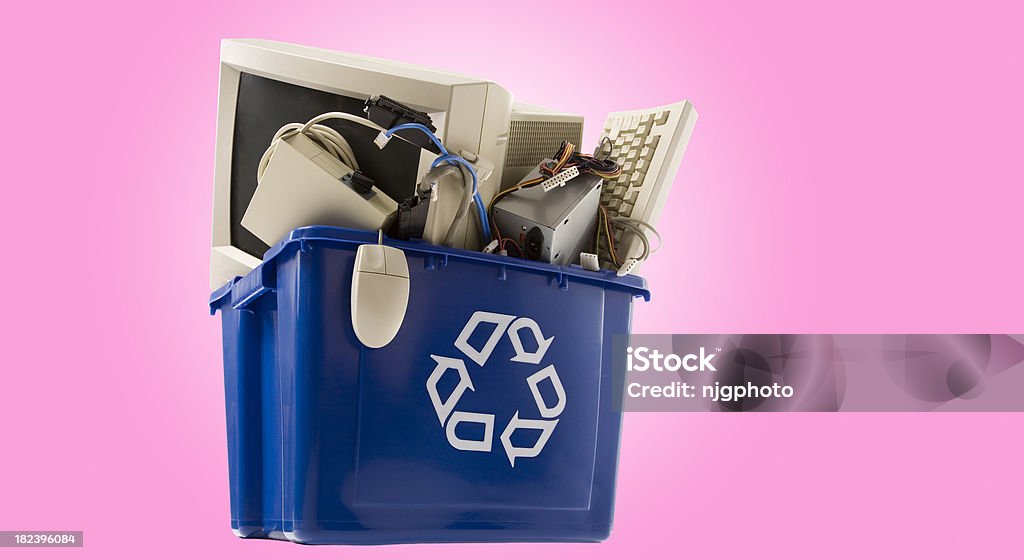 Recycle Series Recycling bin full of computer and electronic parts. Electronics Industry Stock Photo