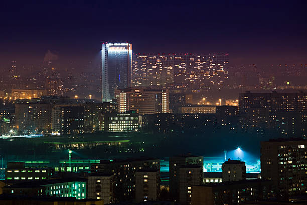 istock Moscow city at night. Aerial view 182396105
