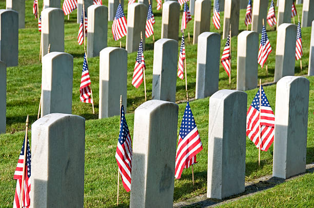 istock Flags at gravestones on Veterans Day in USA 182396293