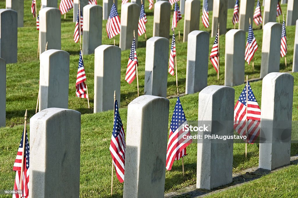 Flags at gravestones on Veterans Day in USA American flags at gravestones on Veterans Day in USA Grave Stock Photo