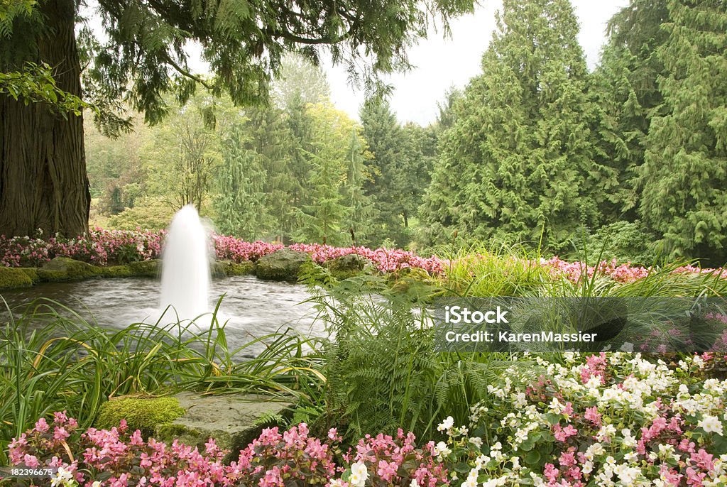 Fontana nel giardino - Foto stock royalty-free di Aiuola