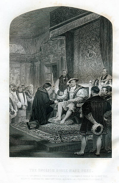 henry viii и канцлер thomas cromwell - henry viii tudor style king nobility stock illustrations