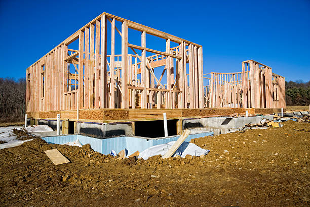 construction of a small new residential house in a rural area using building blocks