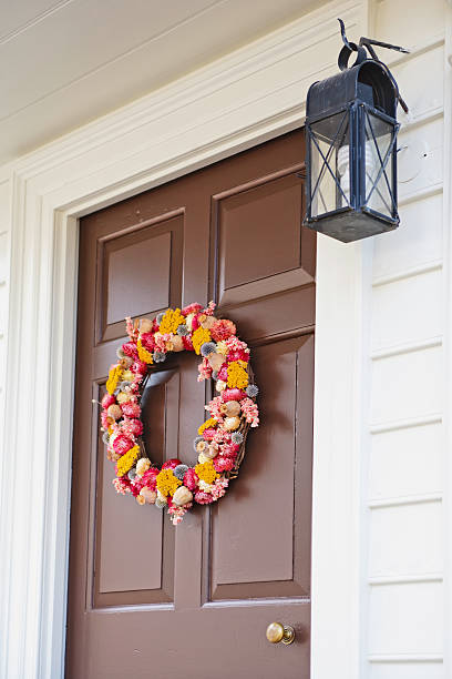 istock Doorway with Christmas wreath 182398603
