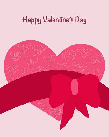 Valentine's day card with heart and ribbon. Vector illustration on pink background