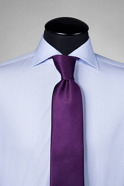 dark violet tie on striped shirt