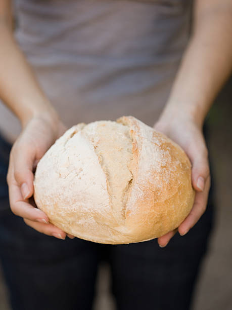 istock Freshly baked bread in woman's hands 182399271