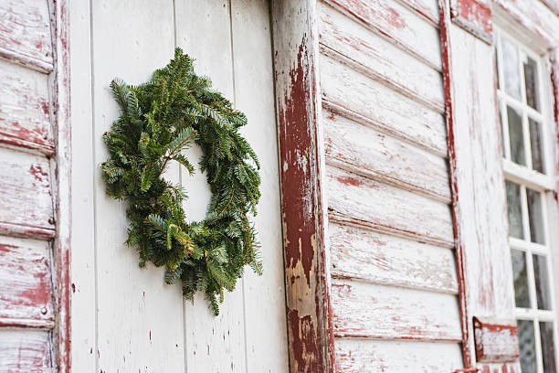 istock Doorway with Christmas wreath 182399298