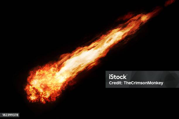 Fireball Streaking Across Black Sky Stock Photo - Download Image Now - Fire - Natural Phenomenon, Dragon, Meteor