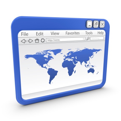 Laptop with Desktop Globe World on Chalkboard Background - 3D Rendering