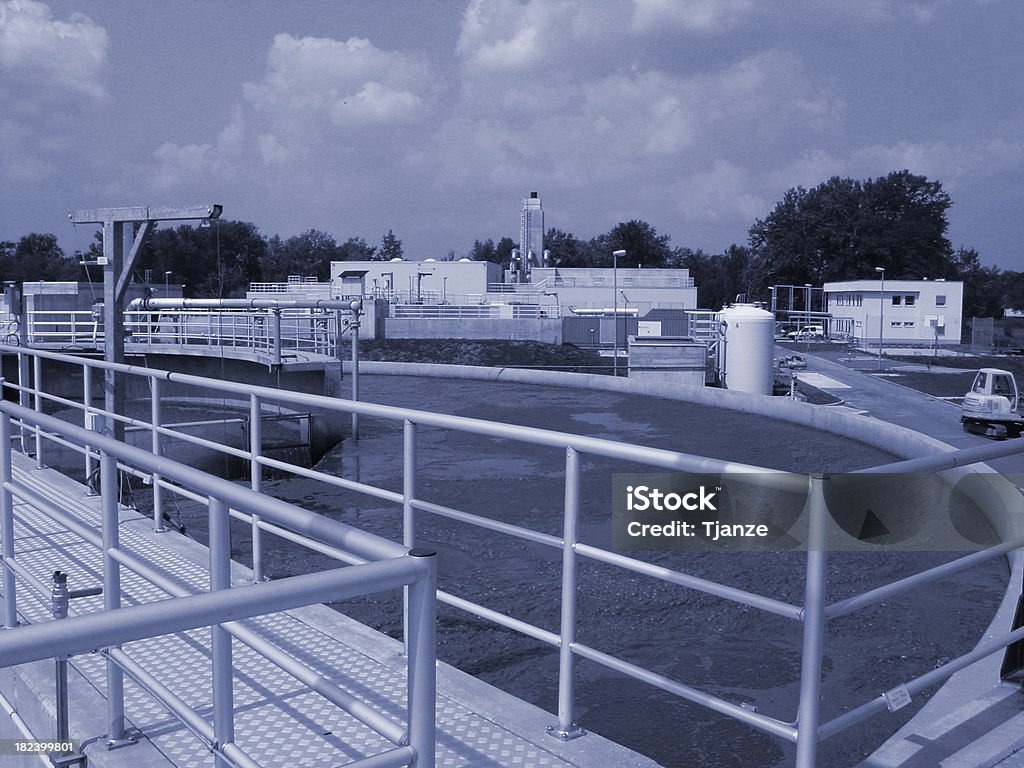 Water treatment plant Water treatment plant blue toned. Aeration Lagoon Stock Photo