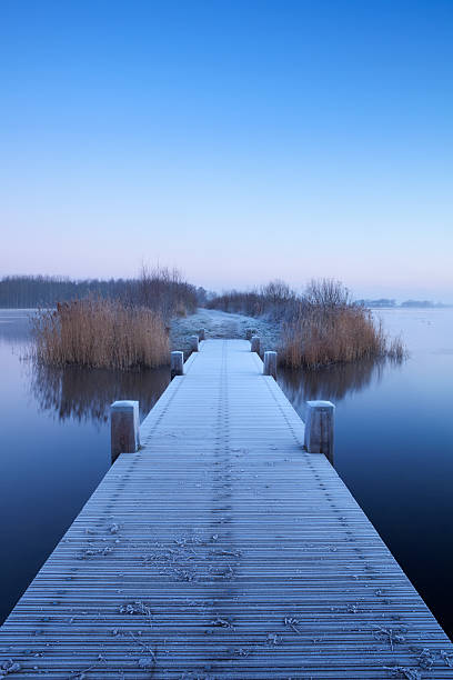 istock Boardwalk on a lake at dawn in winter, The Netherlands 182400208