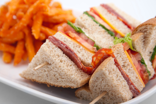 Lunch sandwich with sweet potato fries. For more great food shots please visit: