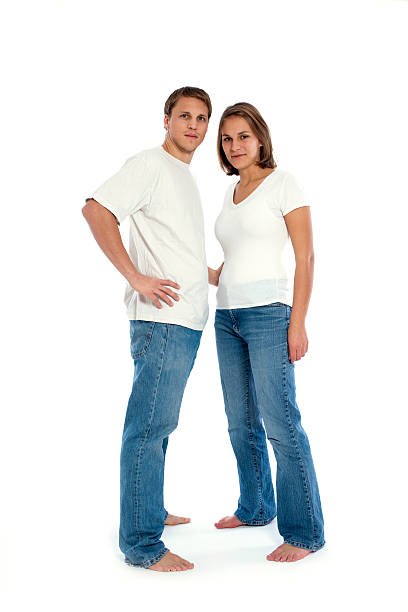 istock Young couple in jeans and white shirt 182400485
