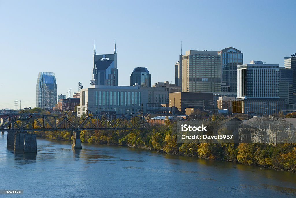 Nashville Downtown skyline and river Nashville Downtown skyline with the Cumberland River in the foreground. Nashville Stock Photo