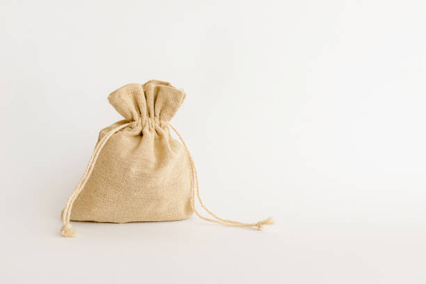 istock Christmas linen Santa Claus bag on white background.Copy space. 1824009530