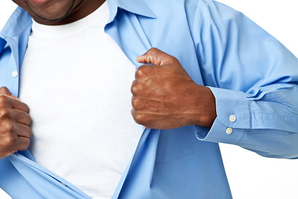 африканский американский супергерой - shirt fully unbuttoned men torso стоковые фото и изображения