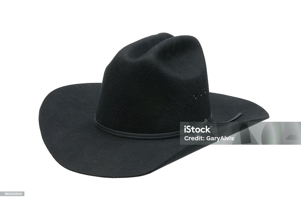 Old West negro sombrero de vaquero-aislado sobre blanco - Foto de stock de Sombrero de vaquero libre de derechos